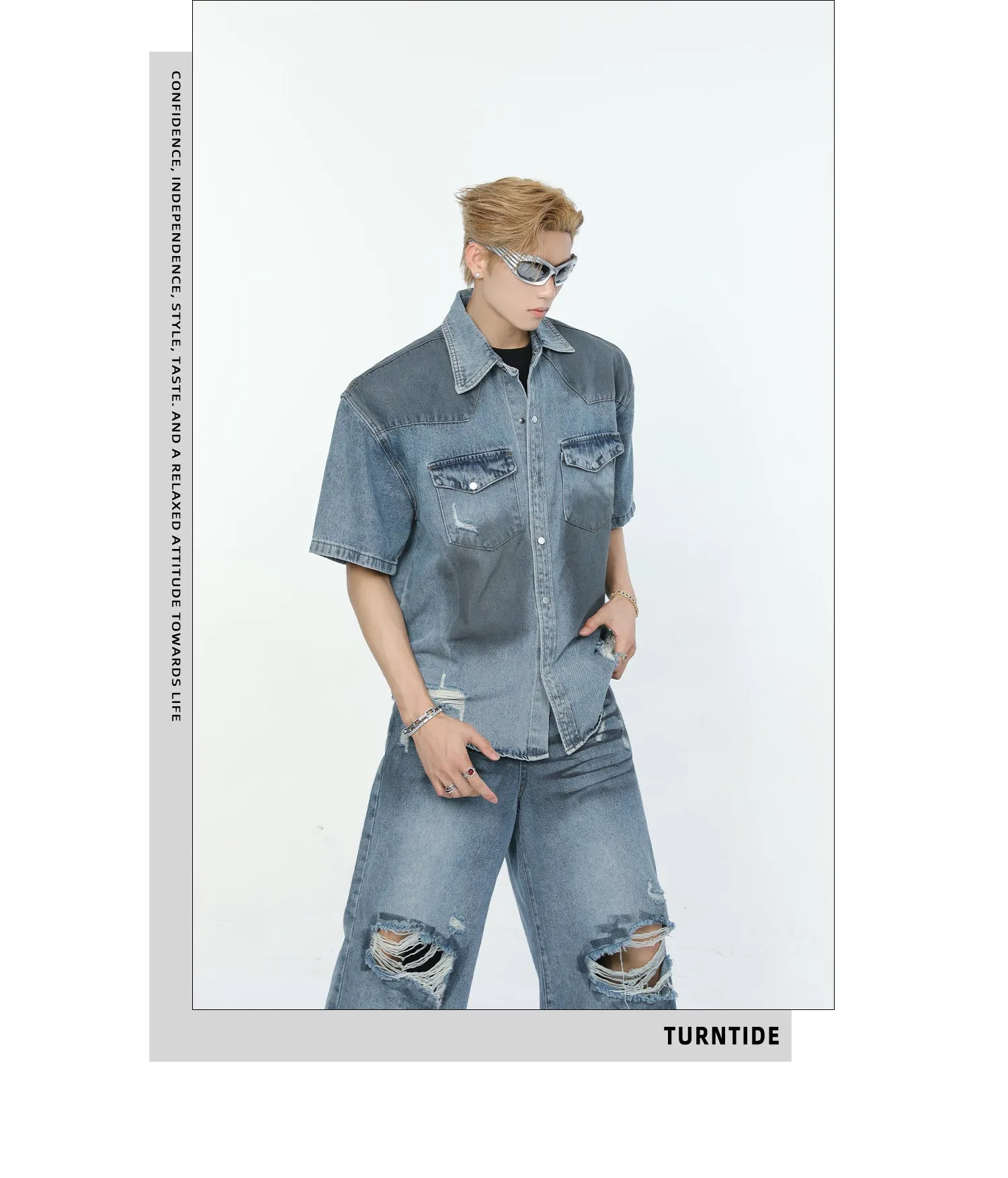 【24s June.】Vintage Dirty Dyed Hole Deconstructed Shirt   Jeans