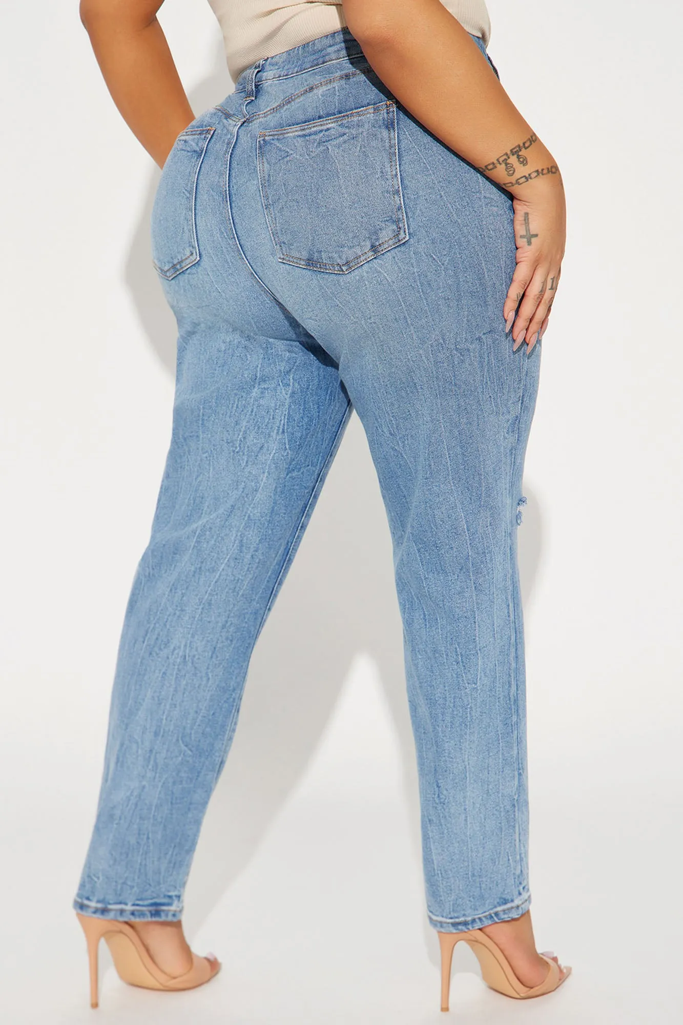 About That Time Distressed Mom Jean - Light Wash