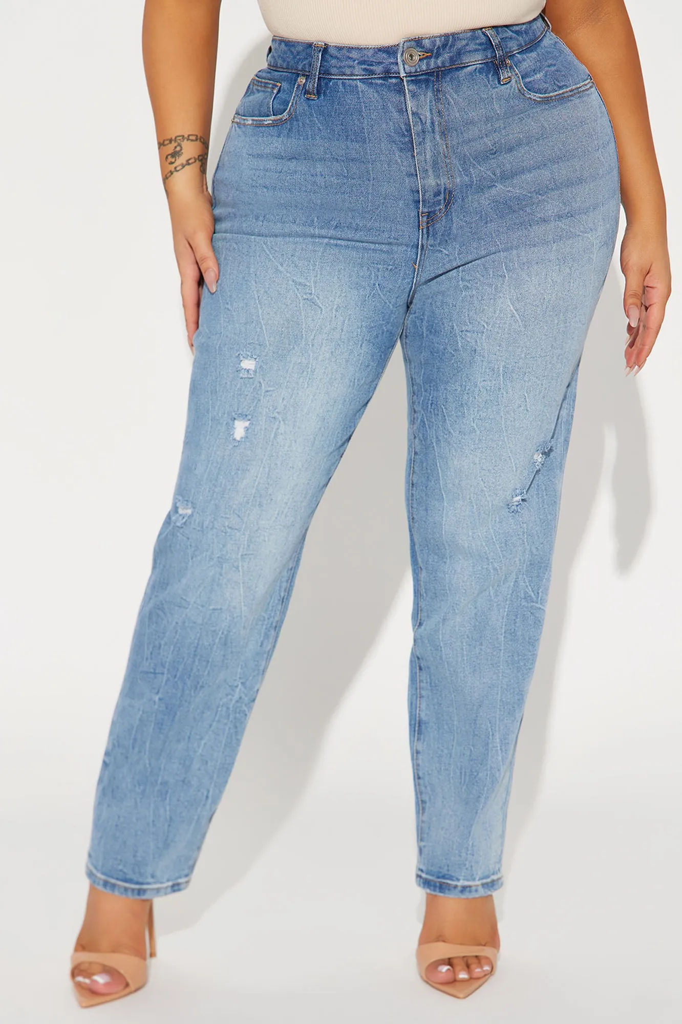 About That Time Distressed Mom Jean - Light Wash