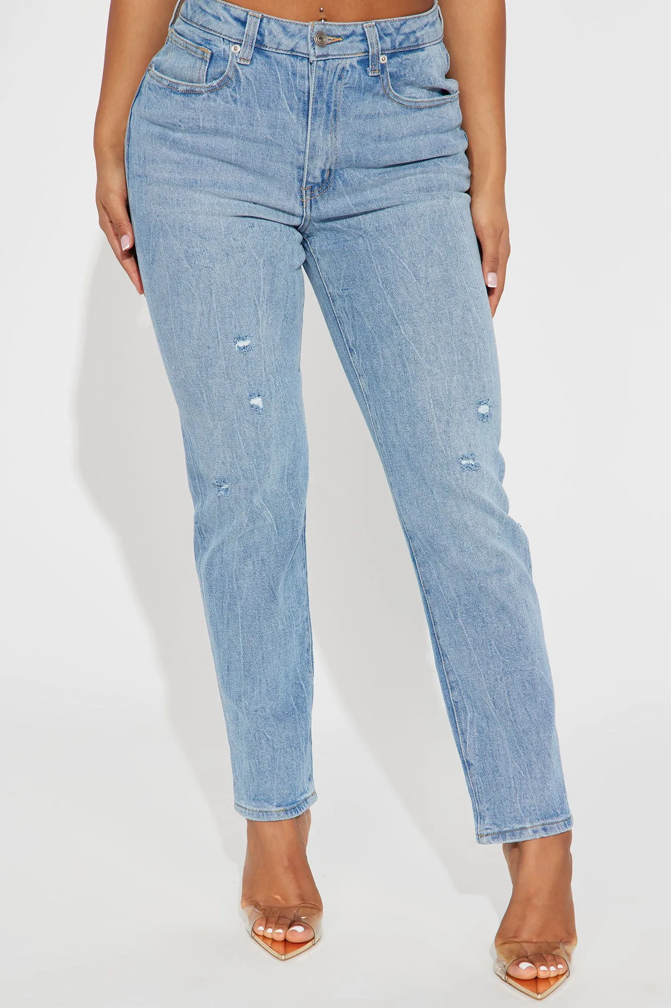 About That Time Distressed Mom Jean - Light Wash