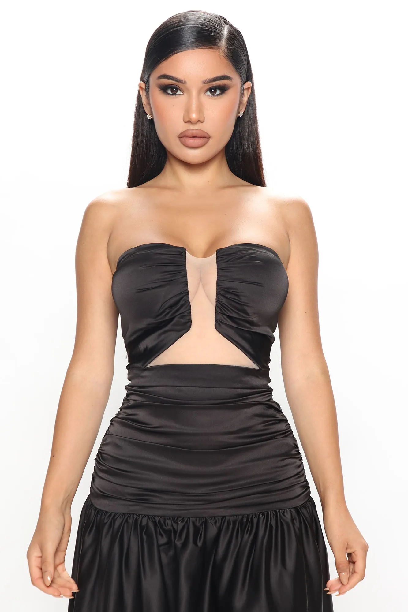 Adelia Satin Maxi Dress - Black