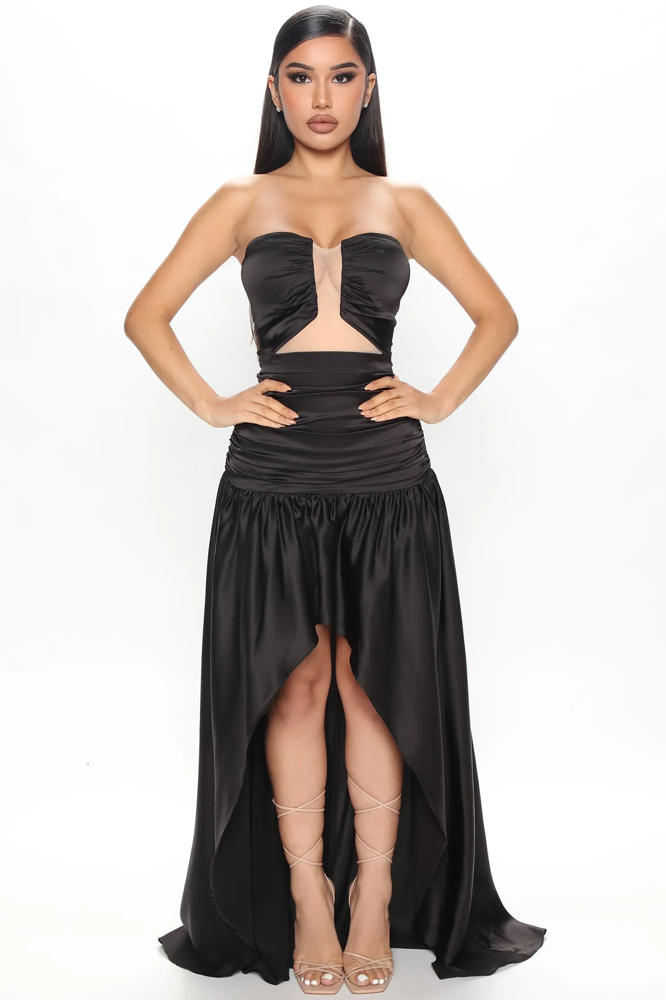 Adelia Satin Maxi Dress - Black
