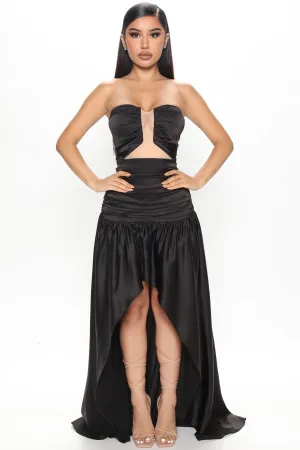 Adelia Satin Maxi Dress - Black