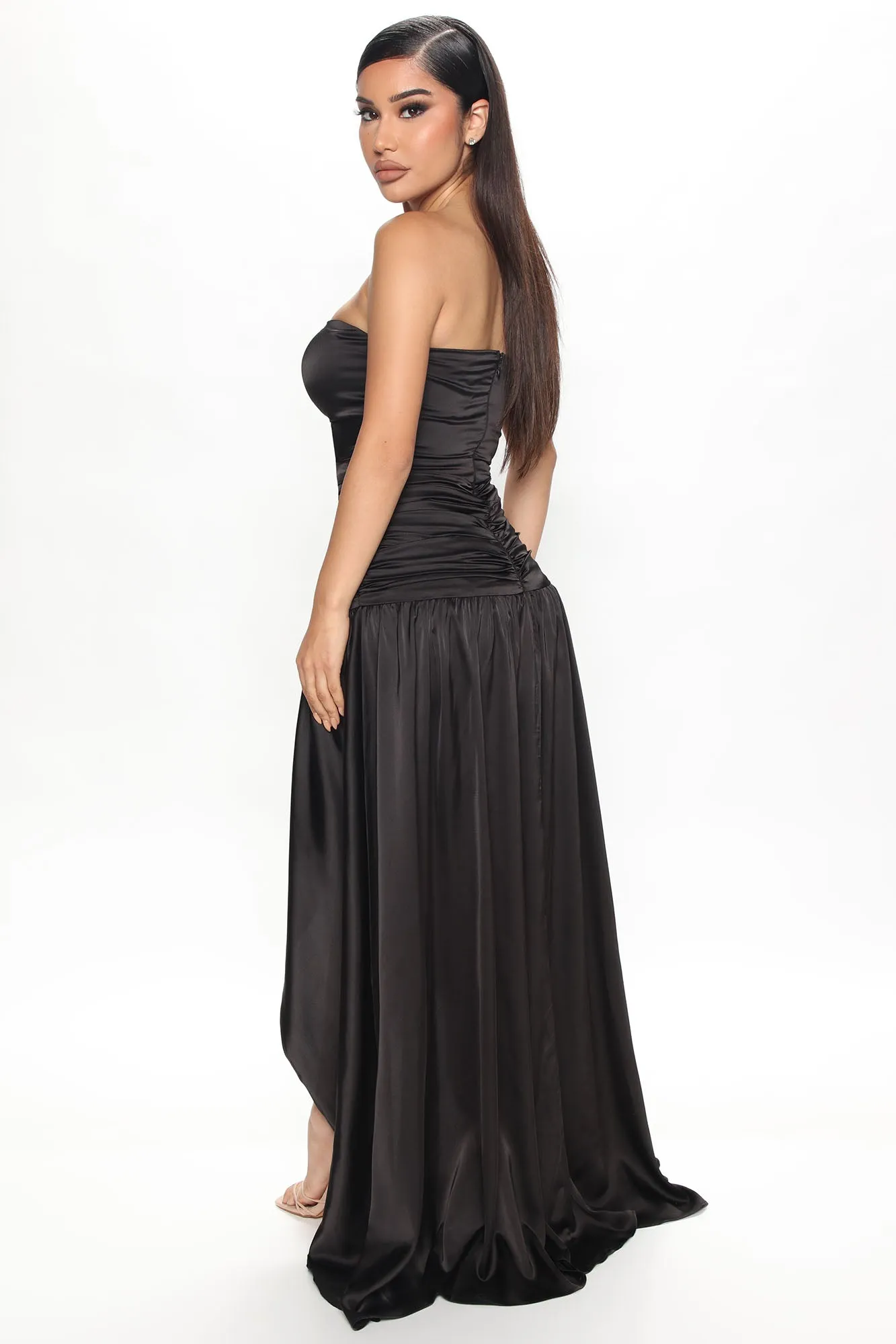 Adelia Satin Maxi Dress - Black