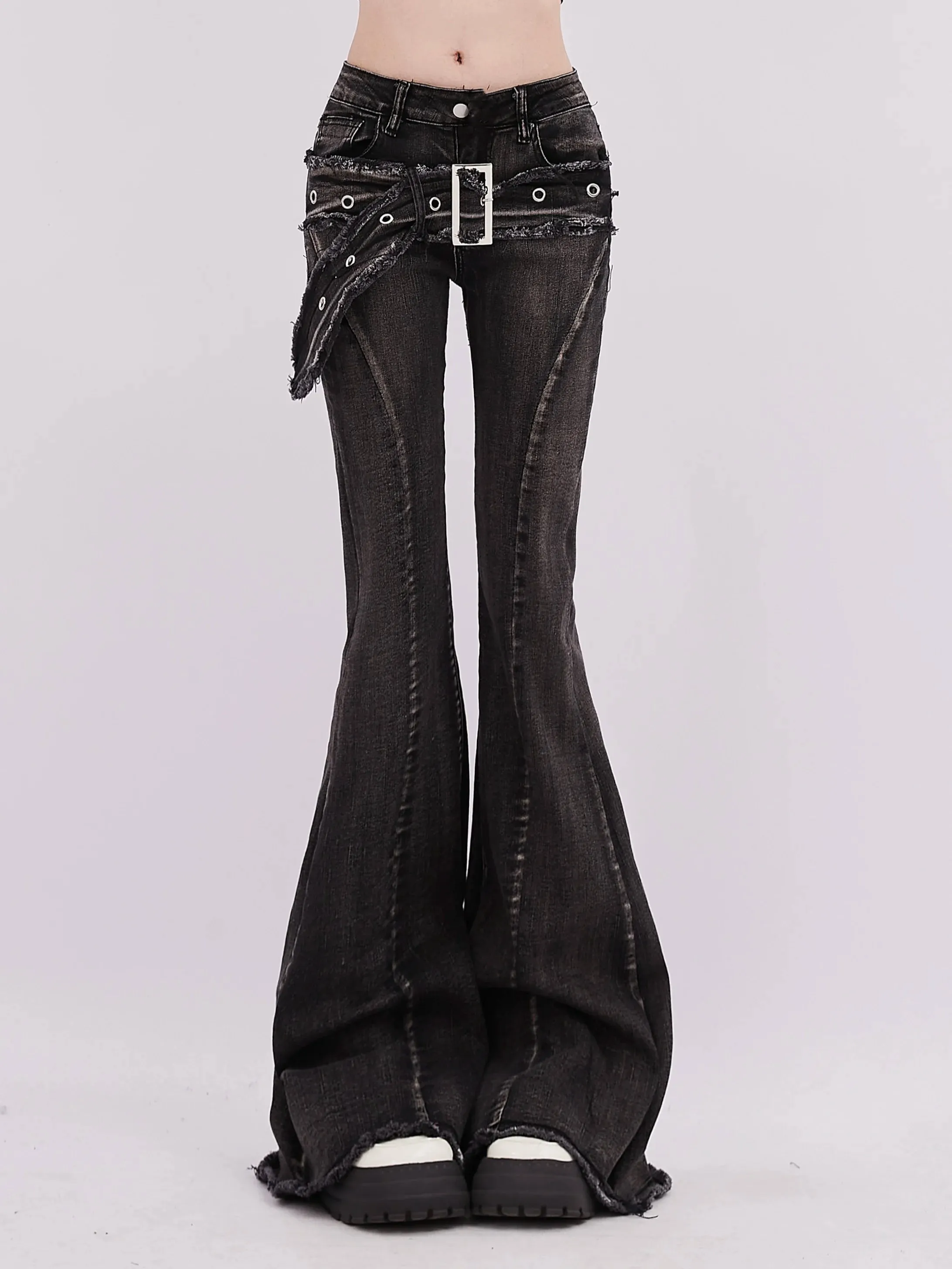 Aiertu Women's Y2k Flare Jeans Baggy Harajuku Korean Black Gothic Denim Trousers Japanese 2000s Style Jean Pants Vintage Trashy Clothes