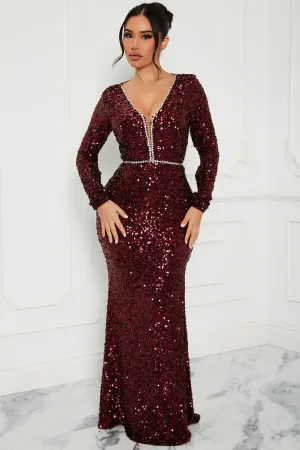 Alexa Sequin Maxi Dress - Wine