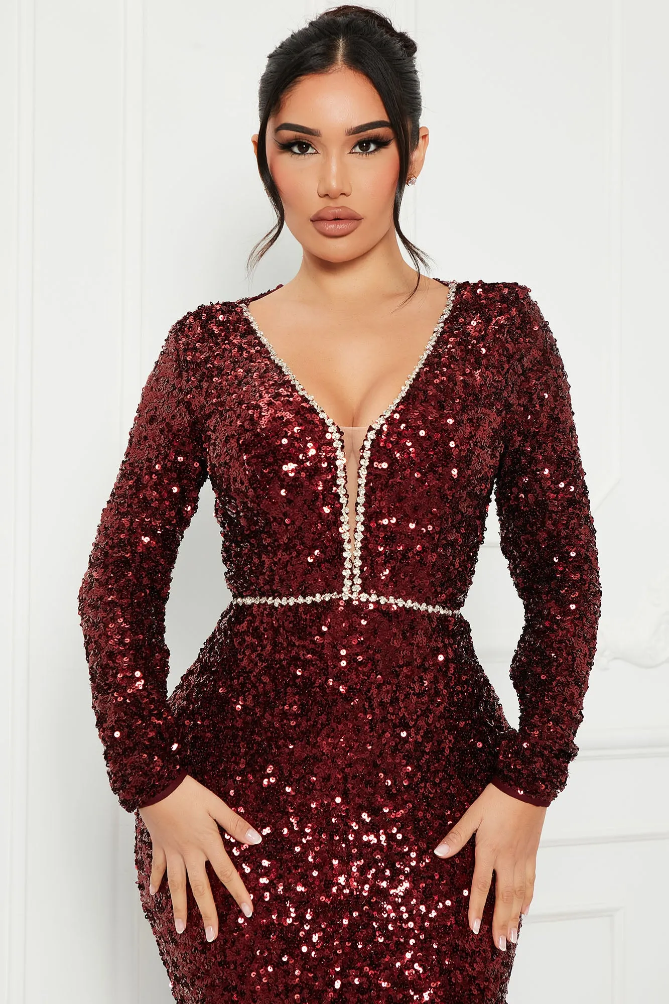 Alexa Sequin Maxi Dress - Wine