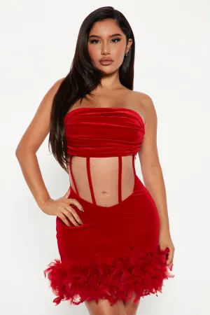 Be Mine Feather Mini Dress - Red
