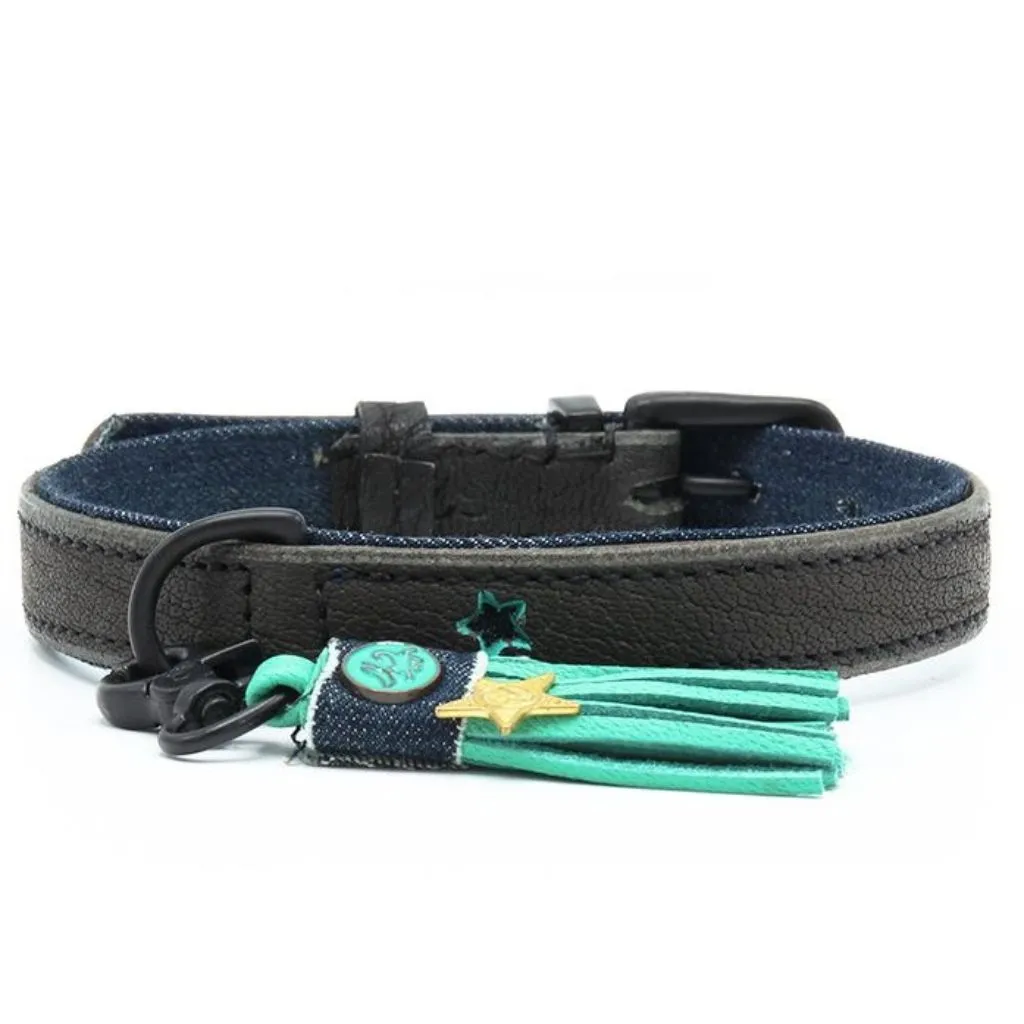Dog with a Mission Boy leather Collar with Denim Lining