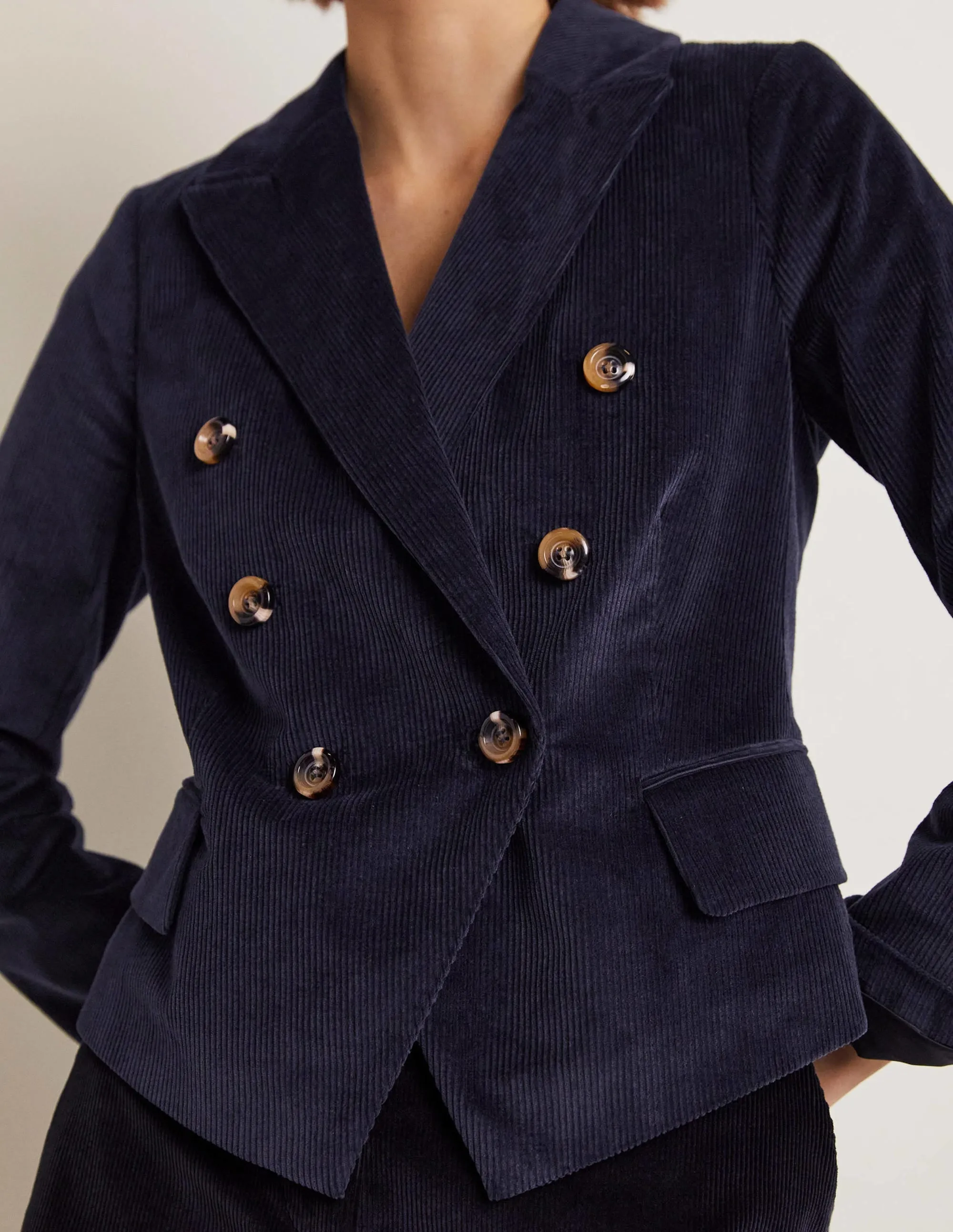 Double Breasted Cord Blazer-Navy
