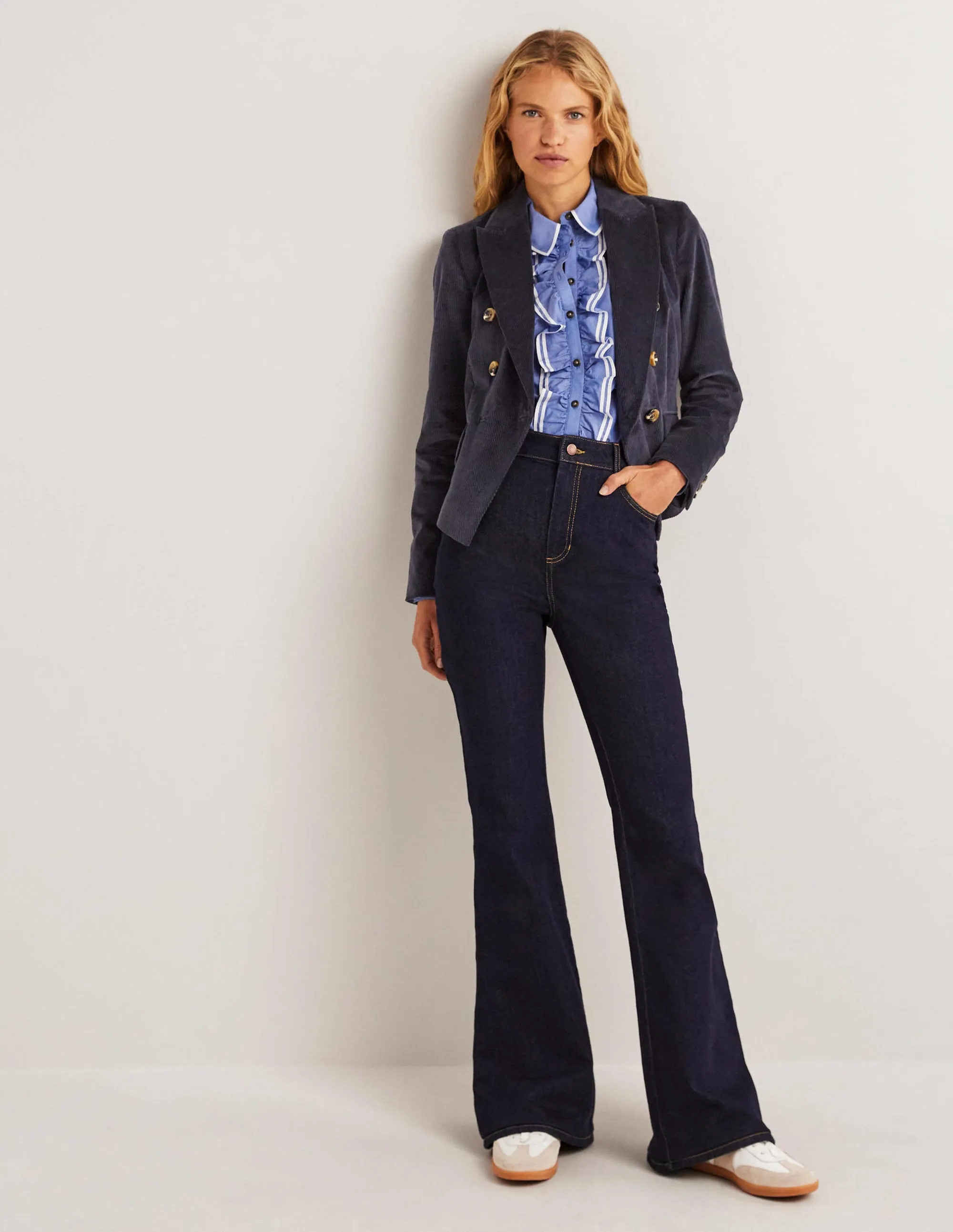 Double Breasted Cord Blazer-Navy