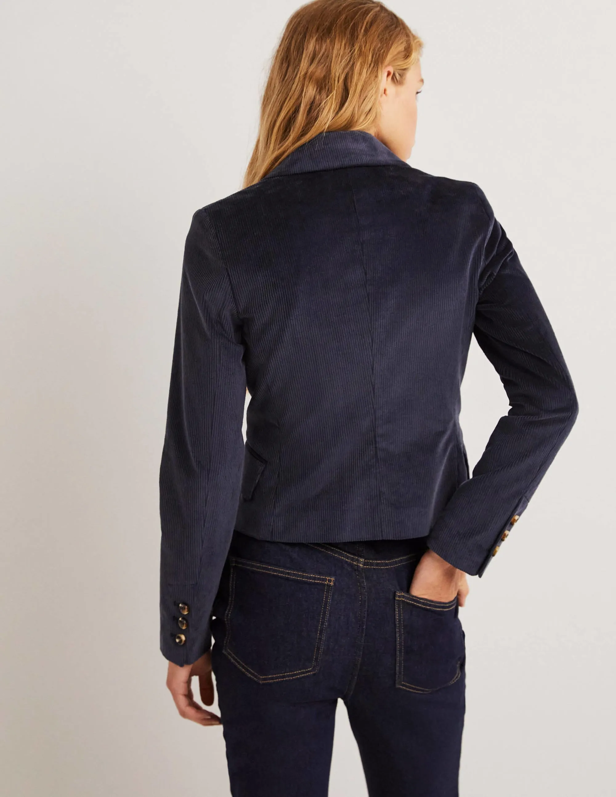 Double Breasted Cord Blazer-Navy