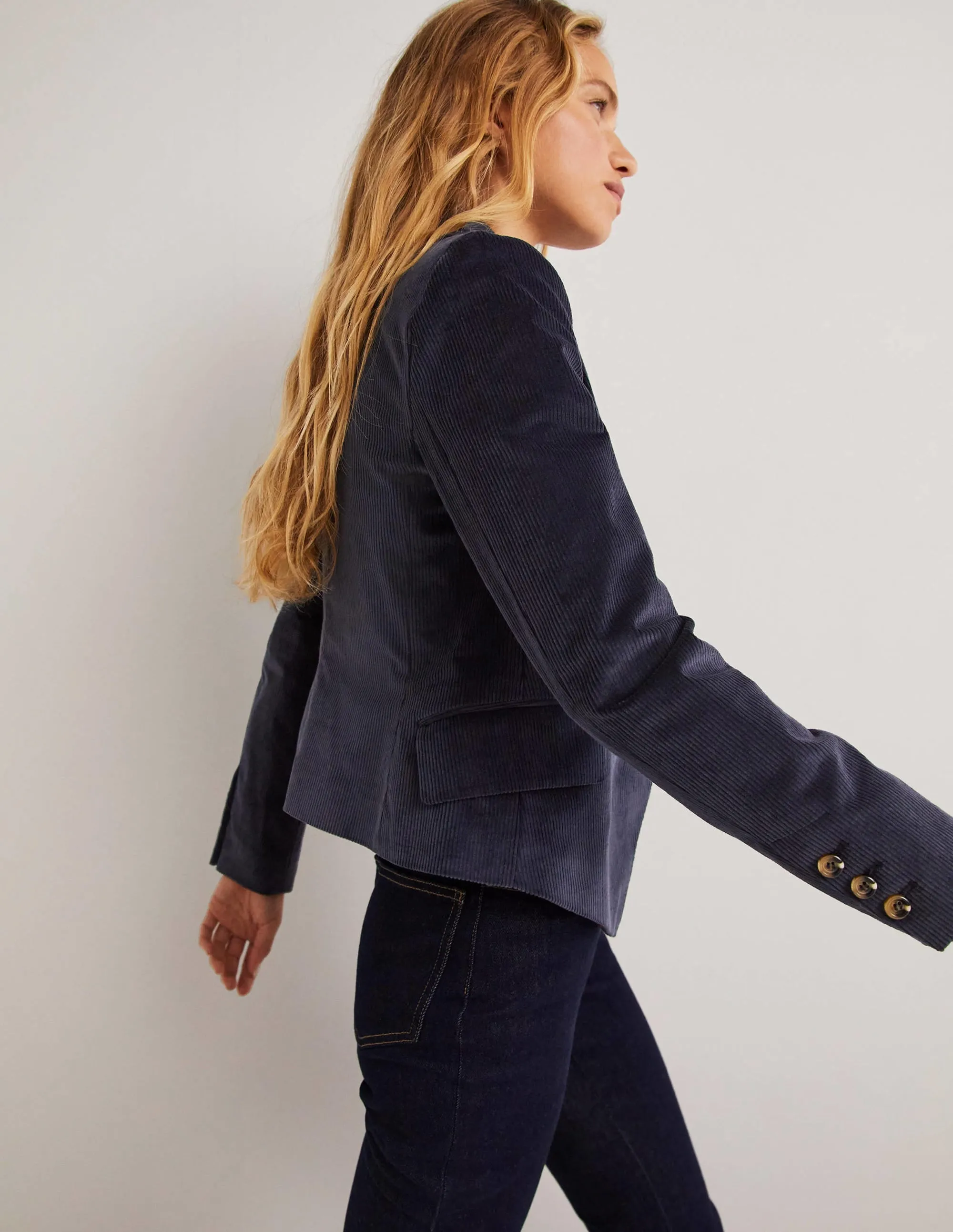 Double Breasted Cord Blazer-Navy