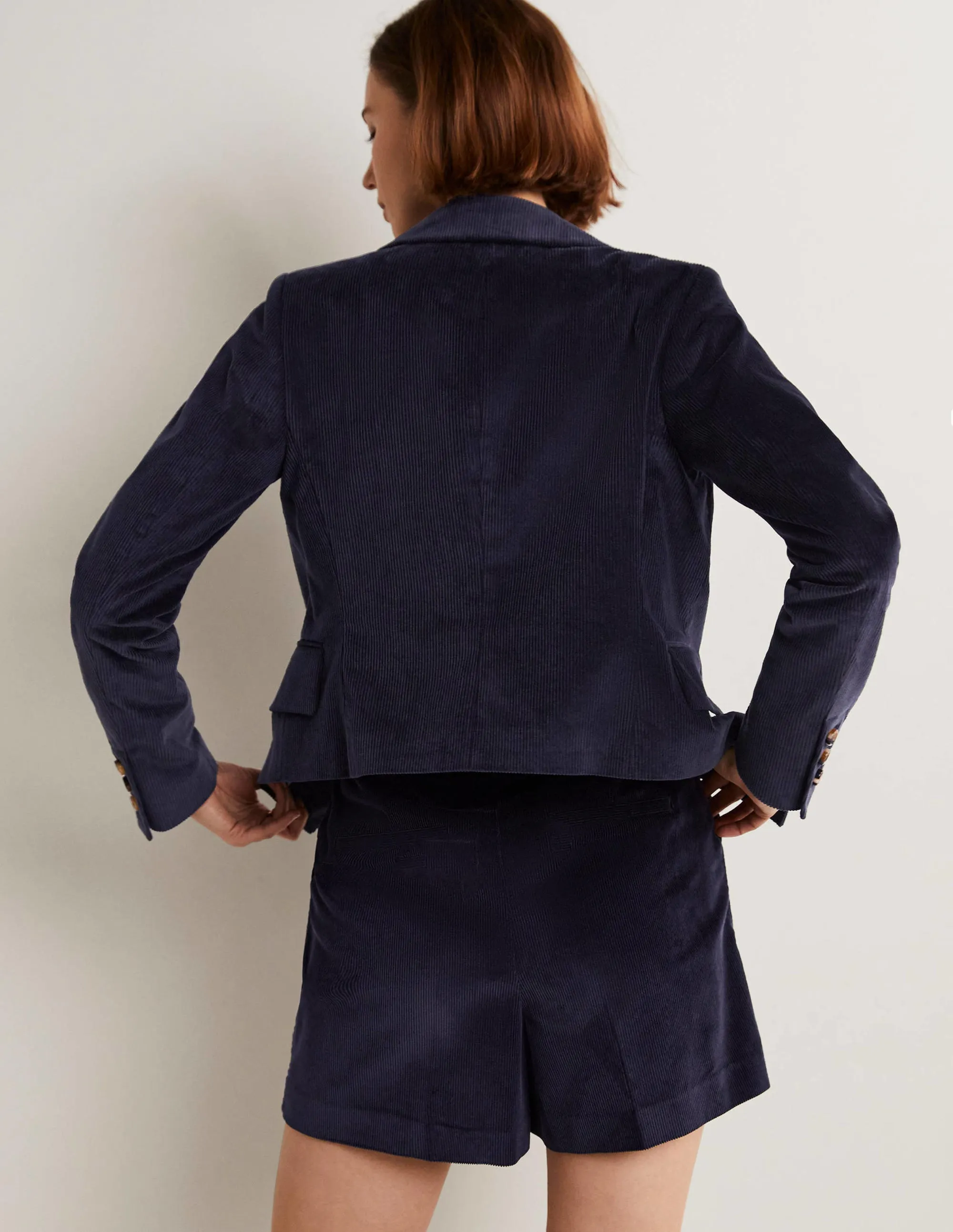 Double Breasted Cord Blazer-Navy