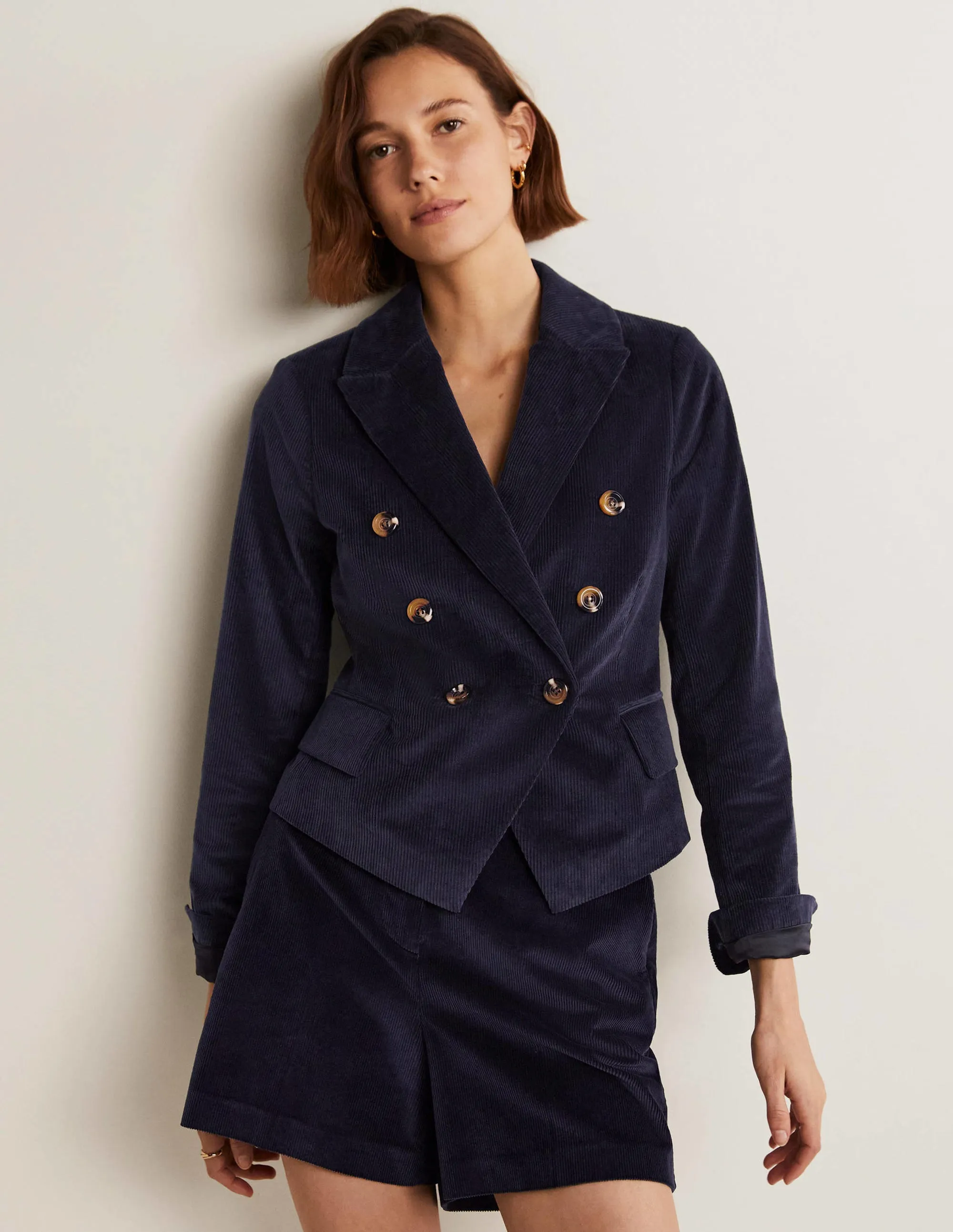 Double Breasted Cord Blazer-Navy