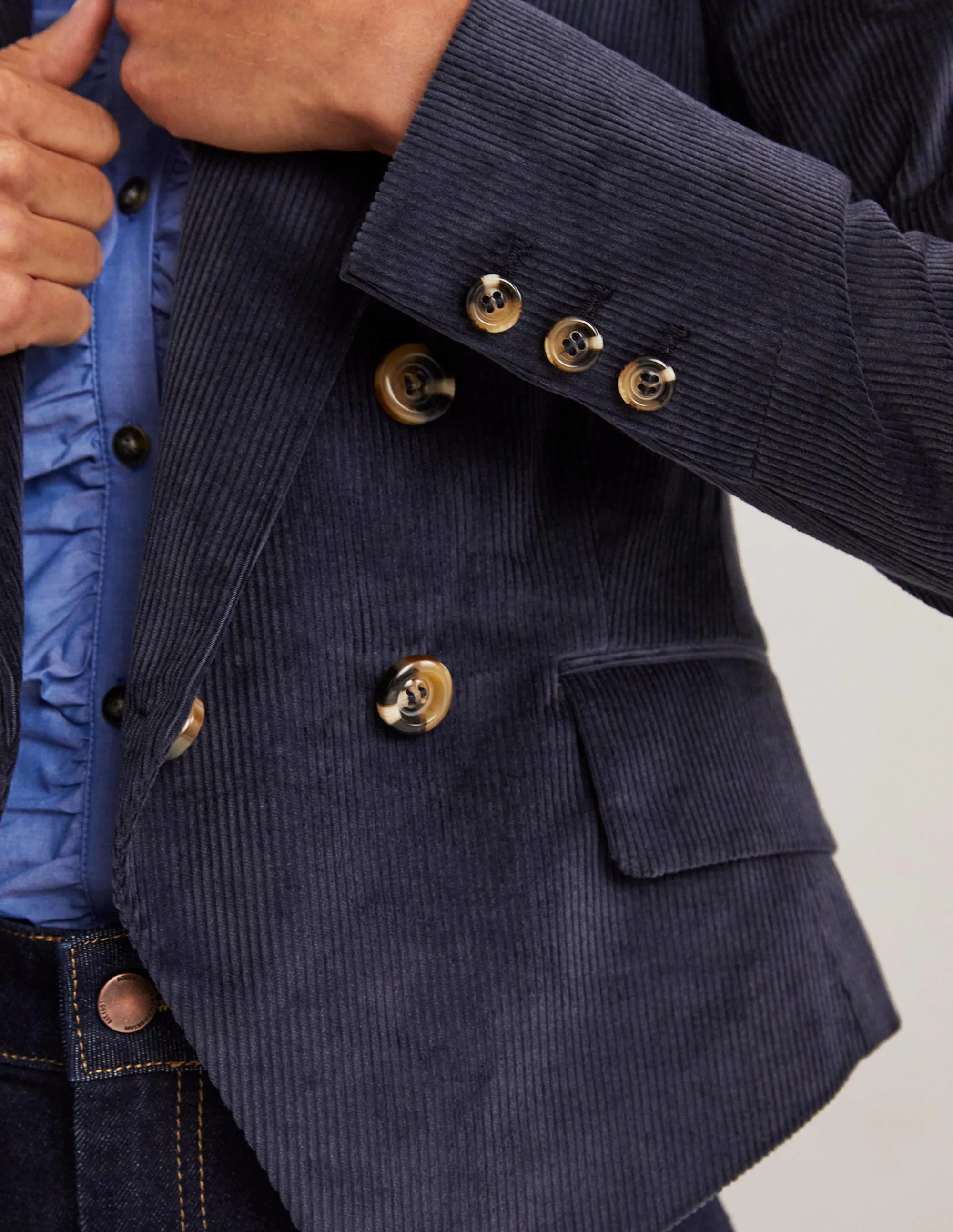 Double Breasted Cord Blazer-Navy