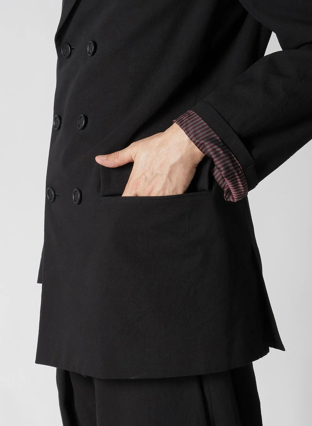 DOUBLE JACKET WITH COTTON LINEN UNEVEN YARN CANVAS
