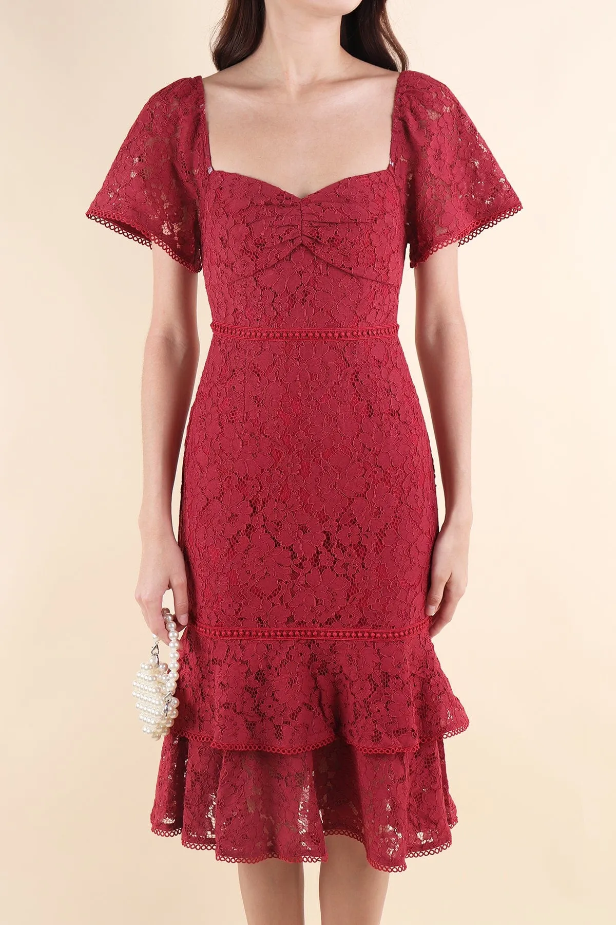 GEMMA LACE MERMAID DRESS IN SANGRIA ROSE