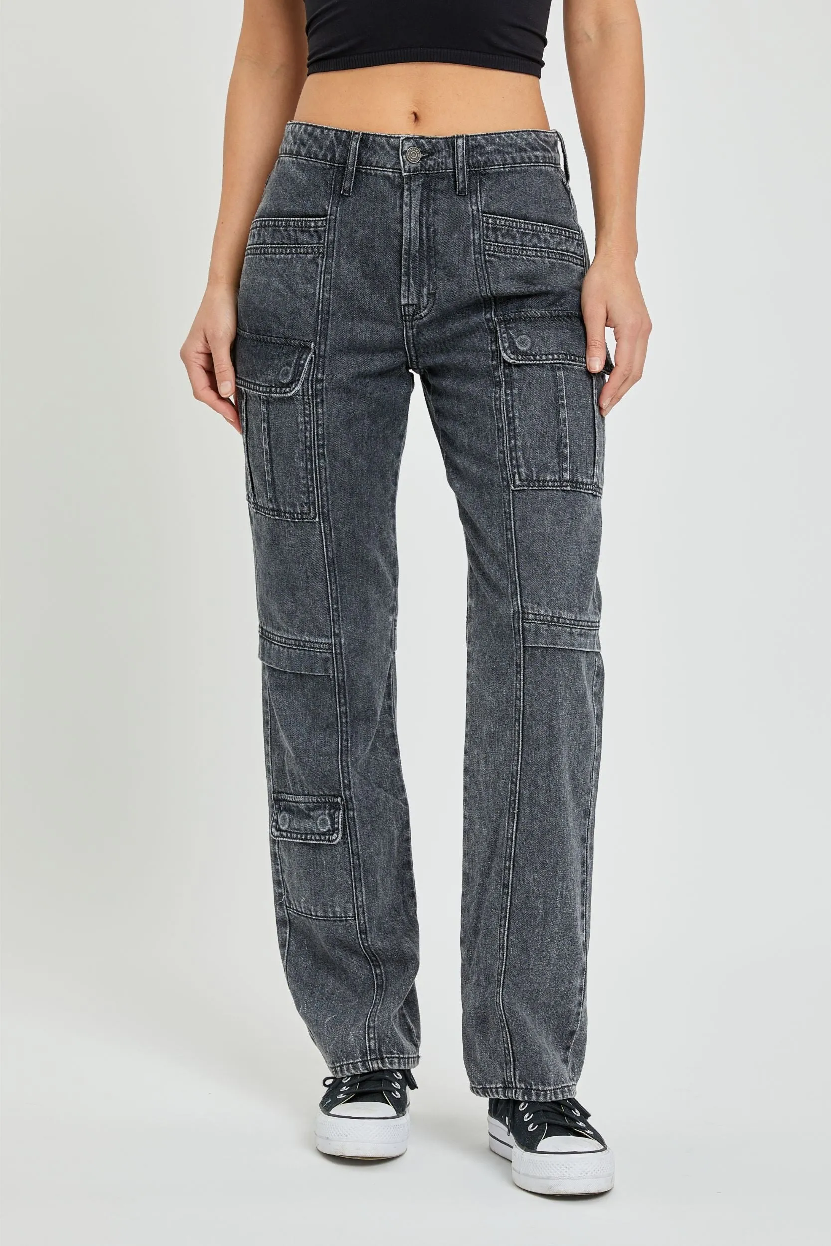 Hidden Jeans Tracey Cargo Straight Jean In Charcoal