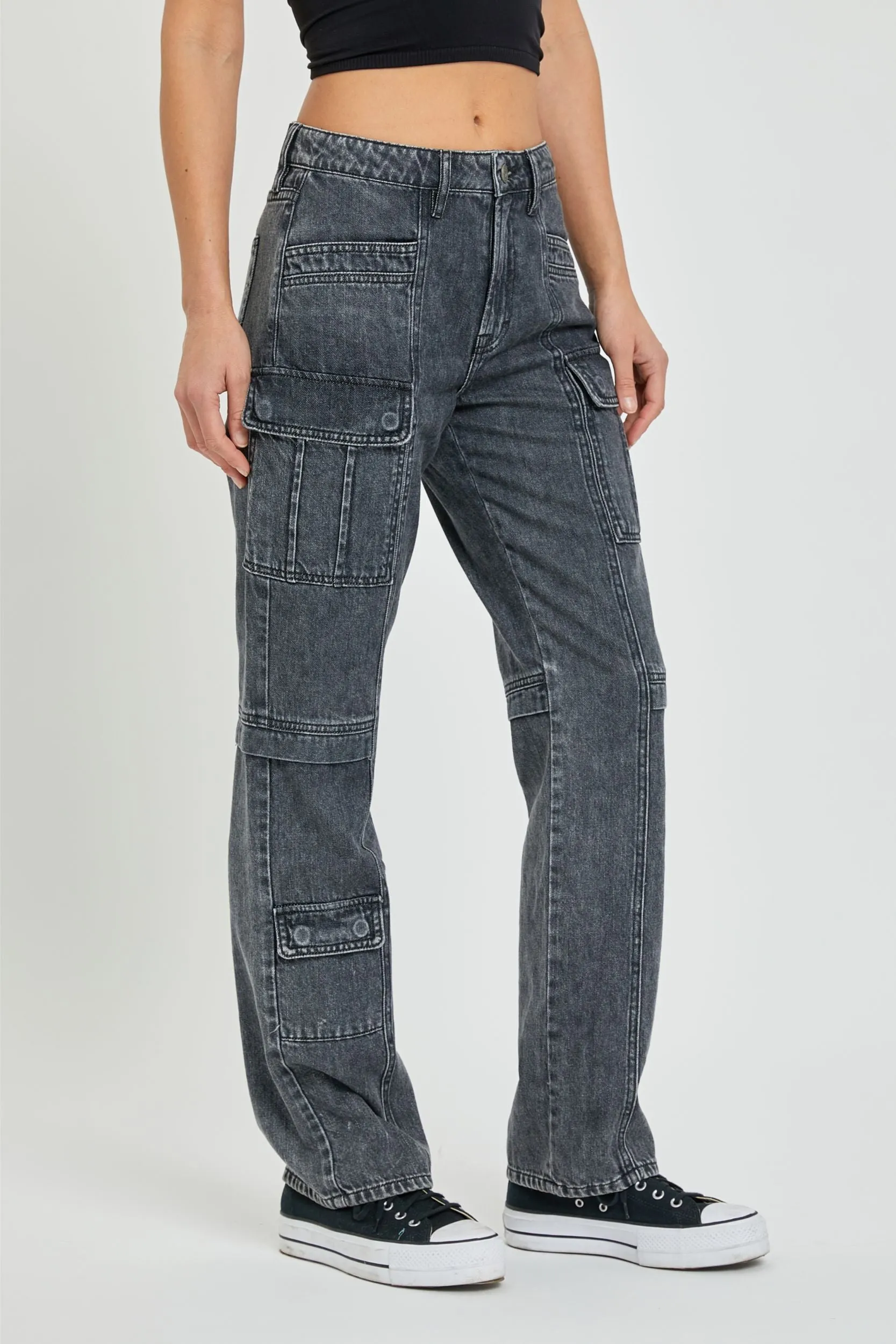 Hidden Jeans Tracey Cargo Straight Jean In Charcoal