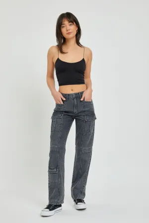 Hidden Jeans Tracey Cargo Straight Jean In Charcoal