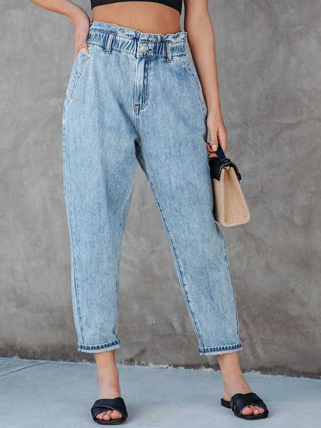 Paperbag Waist Cropped Jeans
