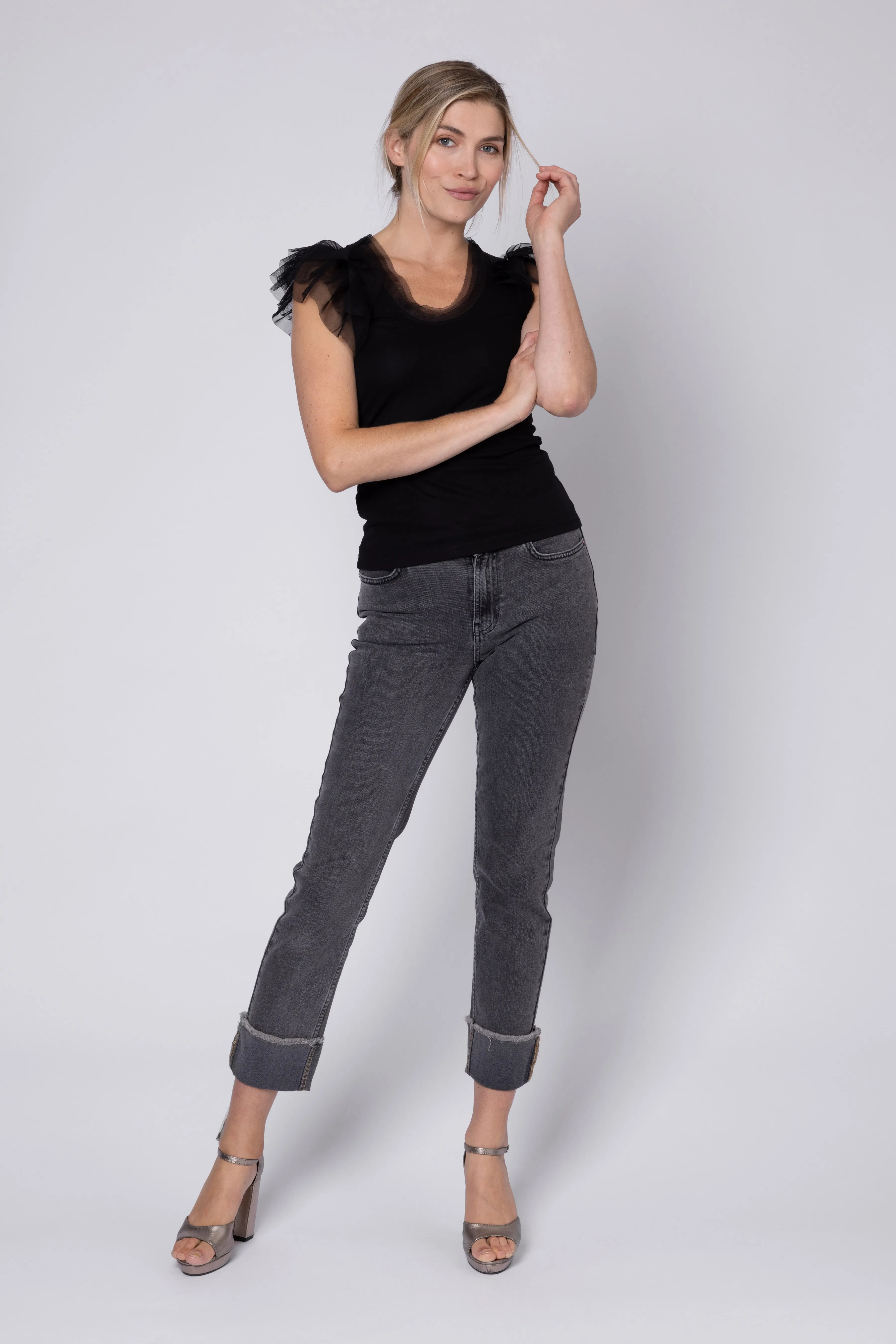 TAYLOR TULLE SLEEVE TOP (BLACK)