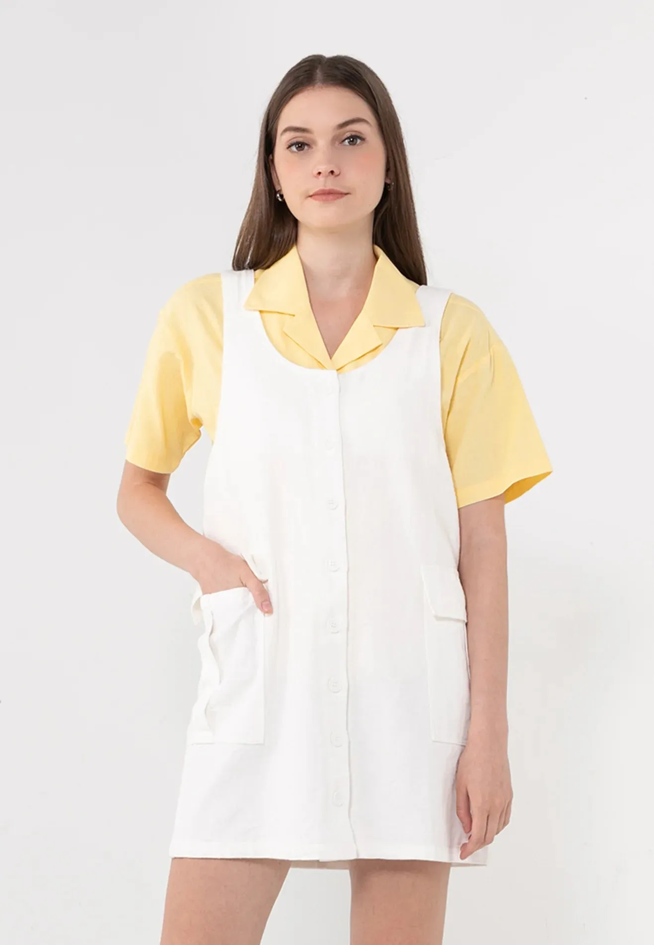 VOIR JEANS Sleeveless Button Up Pinafore Dress