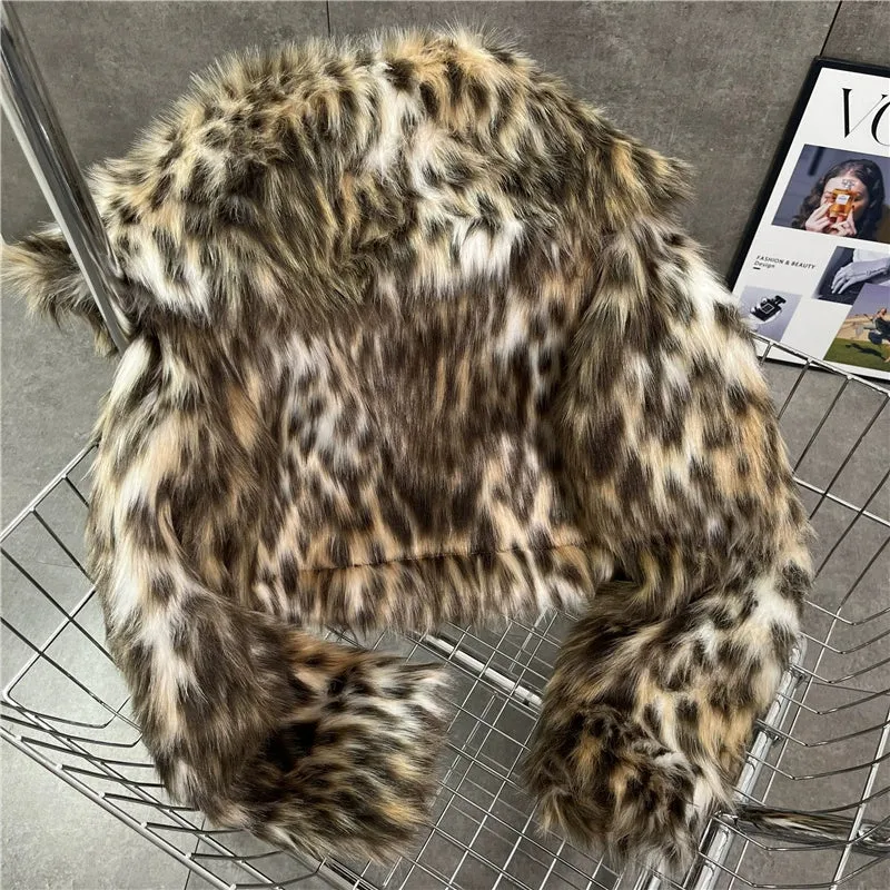 Winter Faux Mink Leopard Print Short Coat