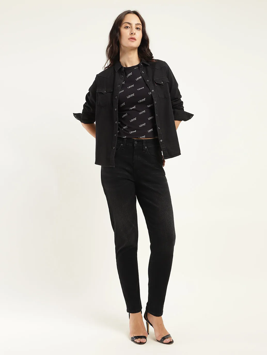 Women's 80s Black Tapered Fit High Rise Jeans
