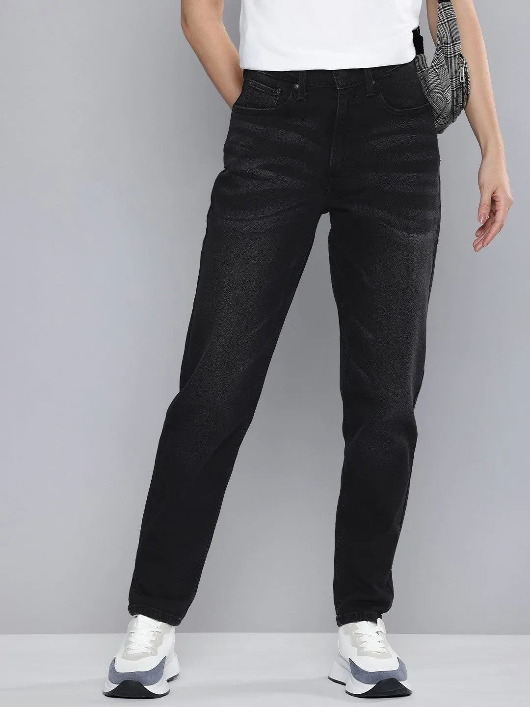 Women's 80s Black Tapered Fit High Rise Jeans