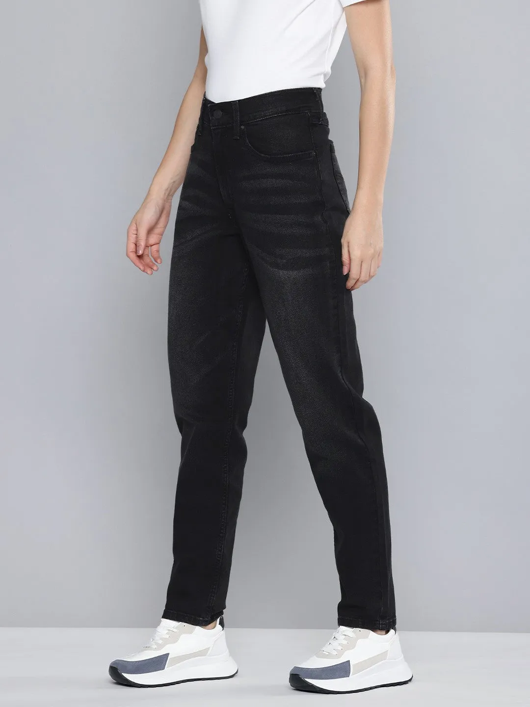 Women's 80s Black Tapered Fit High Rise Jeans
