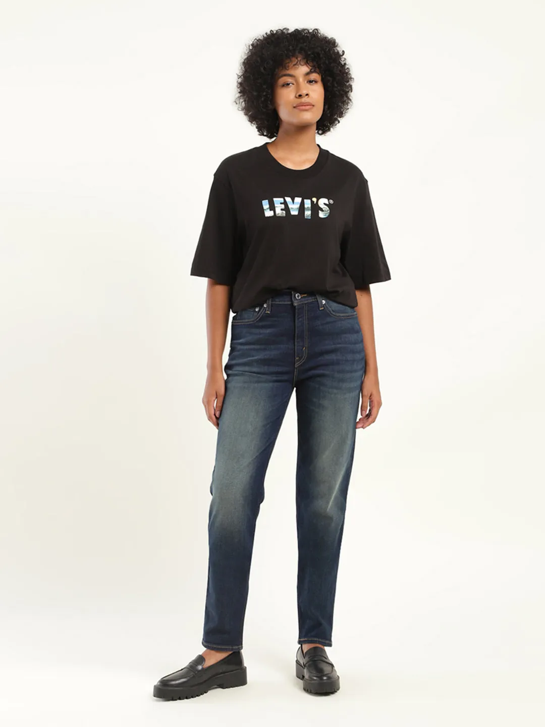 Women's 80s Blue Tapered Fit High Rise Jeans
