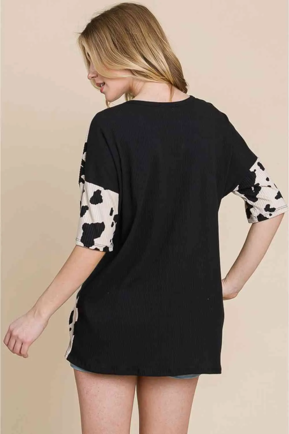 Women's BOMBOM Rodeo Love Ribbed Animal Contrast Tee