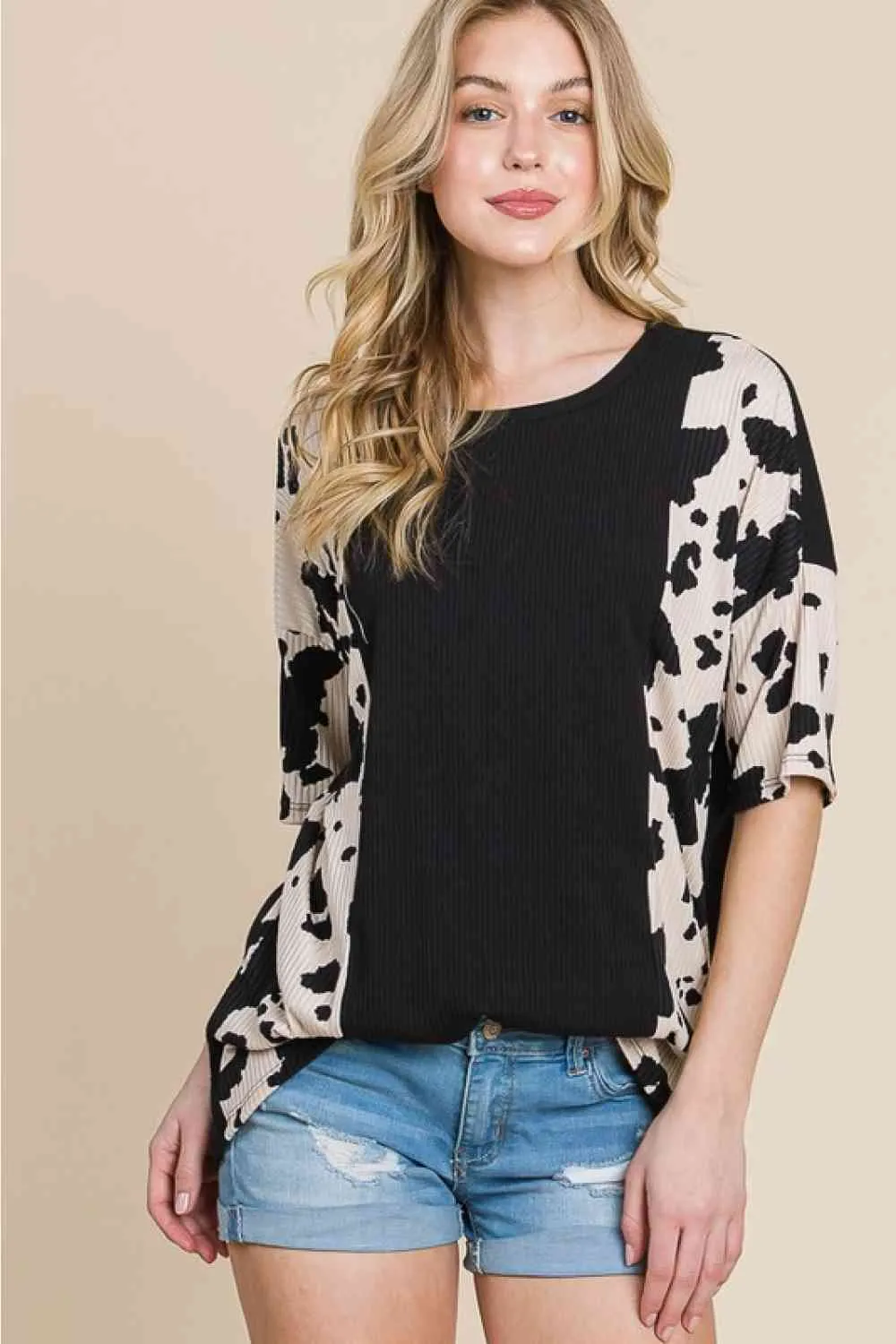 Women's BOMBOM Rodeo Love Ribbed Animal Contrast Tee